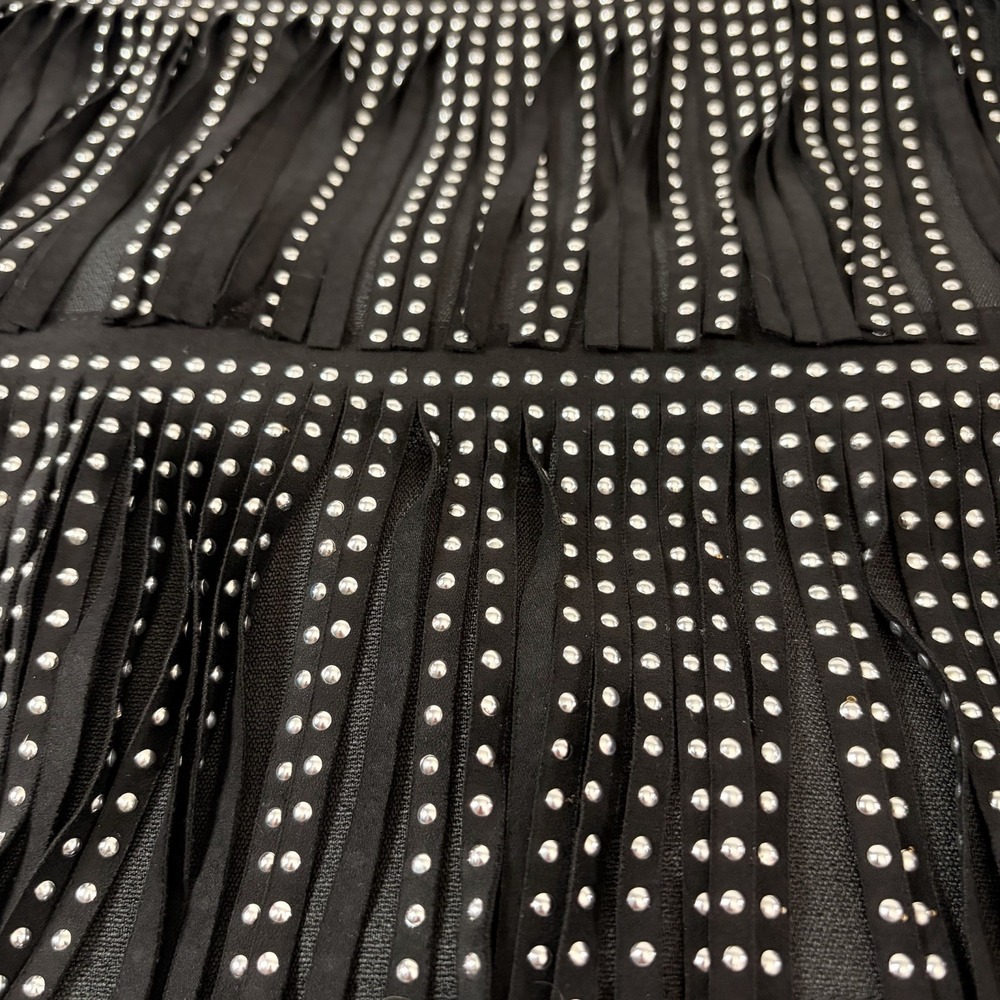 Mainstrip Black Faux Leather Studded Fringe Mini Skirt Large Western Cowgirl EUC - Picture 2 of 8